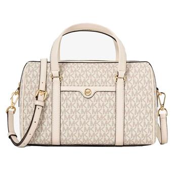 MICHAEL KORS 滿版LOGO拼接皮革兩用包－香草白