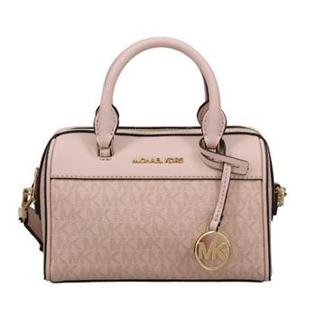 MICHAEL KORS 滿版LOGO拼接皮革兩用包－粉