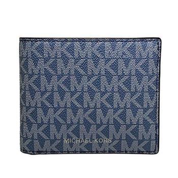 MICHAEL KORS 滿版LOGO皮革短夾－深藍
