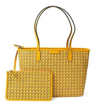Tory Burch 編織皮革子母托特肩背包－黃