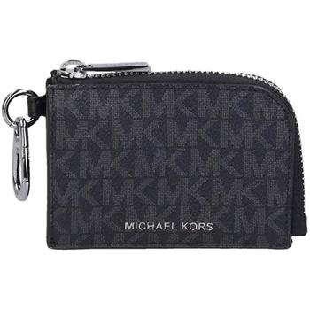 MICHAEL KORS 滿版LOGO帆布拉鍊卡夾零錢包－黑