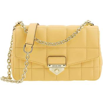 MICHAEL KORS 翻蓋格紋皮革斜背條包－鵝黃色