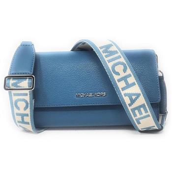 MICHAEL KORS 素面皮革翻蓋斜背包－莫蘭迪藍
