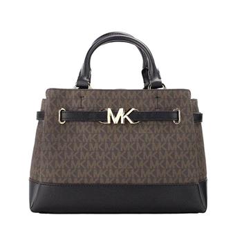 MICHAEL KORS 滿版LOGO拼接皮革兩用包－咖啡黑