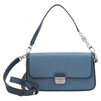 MICHAEL KORS 素面皮革翻蓋斜背包-莫蘭迪藍