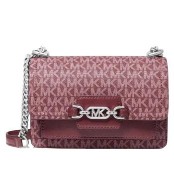 MICHAEL KORS 滿版LOGO造型皮革斜背包－酒紅