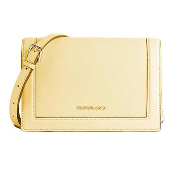MICHAEL KORS 翻蓋皮革斜背包－鵝黃