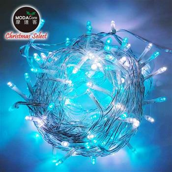 摩達客-浪漫療癒100燈LED高亮度透明線聖誕燈樹燈串-奇幻藍白光(USB充電接頭+控制器)
