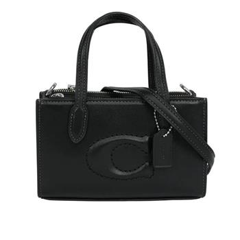 COACH 縫線LOGO迷你托特兩用包-黑色