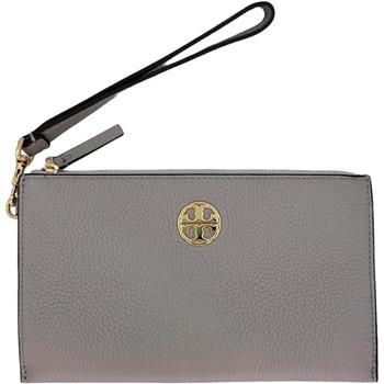 TORY BURCH 大款拉鍊皮革手拿包－灰