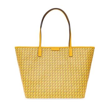 Tory burch 格紋LOGO托特包－黃色