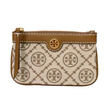 Tory burch 緹花皮革零錢包－卡其色