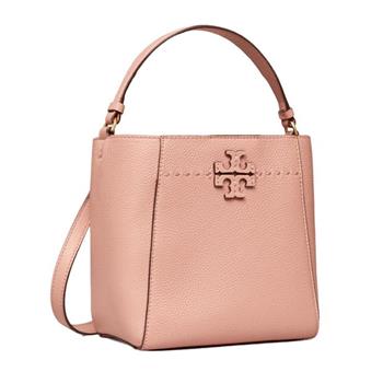 TORY BURCH 荔枝皮革素色托特包/兩用包－粉