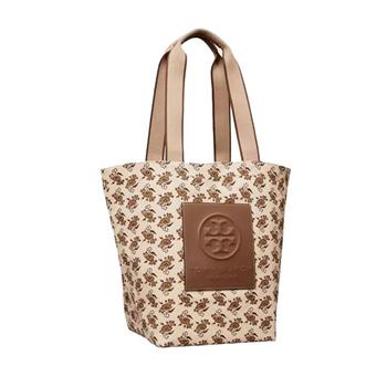 TORY BURCH 大款帆布手提包－米白底咖啡花