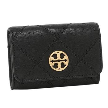 TORY BURCH 高質感真皮菱格紋翻蓋零錢包－黑