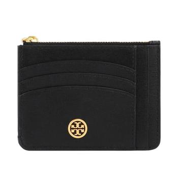 TORY BURCH 素色拉鍊卡片零錢包-黑