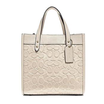 COACH 浮雕LOGO皮革托特包-米白