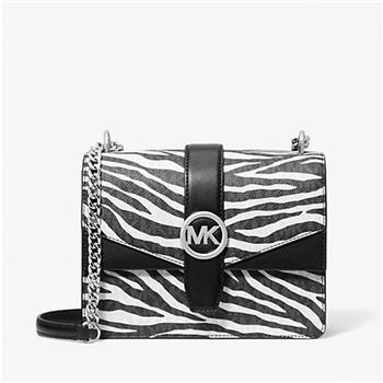 MICHAEL KORS 斑馬紋防刮皮革鍊條翻蓋斜背包-黑白