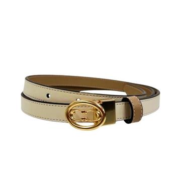 COACH 經典雙C-logo皮革皮帶-米白色