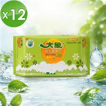 【大象】純水柔濕巾(80張)(加大/加厚/手口皆可擦)12包