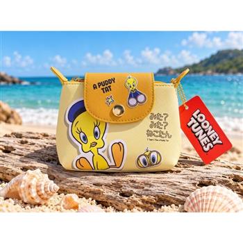 樂一通【崔弟Tweety】奶油黃撞色翻蓋拉鍊零錢包｜隨身小物收納包