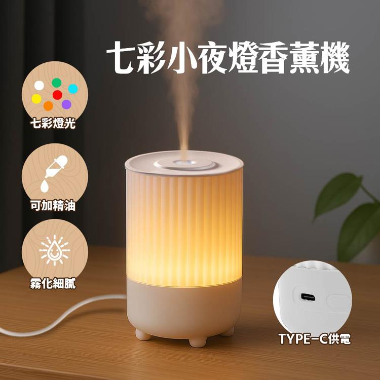 七彩小夜燈香薰機 - 白色 奈米霧化加濕器 靜音加濕 不凝水珠香氛機