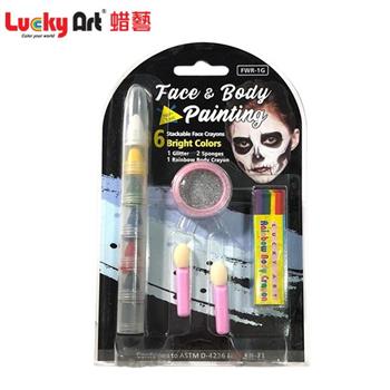 LUCKY ART 彩虹條亮粉多節6色人體彩繪組合包 （人體彩繪筆）