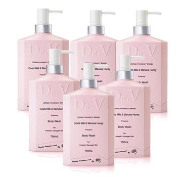 【澳洲Dr. V】專業級配方－山羊奶曼努考蜂蜜沐浴乳（6入組 750ml/瓶）