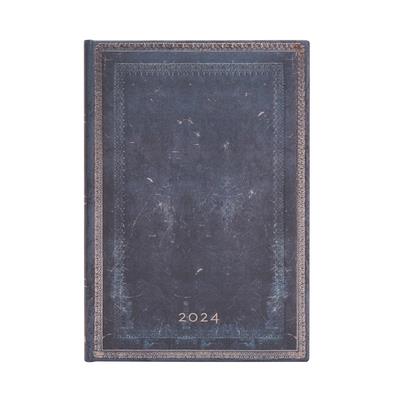 Paperblanks 2024 Inkblot Old Leather Collection 12-Month MIDI Horizontal Elastic Band Closure 160 Pg 100 GSM