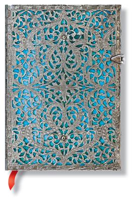 Maya Blue Hardcover Journals MIDI 240 Pg Lined Silver Filigree Collection