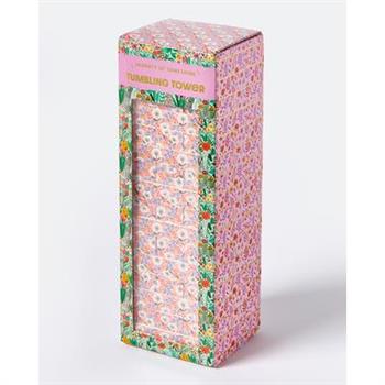 Floral Tumbling Tower Game - Stylish Wooden Stacking Game for Family & Party Fun