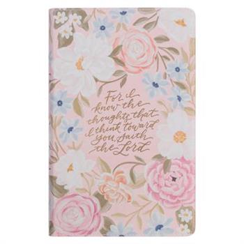 KJV Bible Giant Print Faux Leather for I Know the Plans, Pink Floral Printed Jer. 29:11